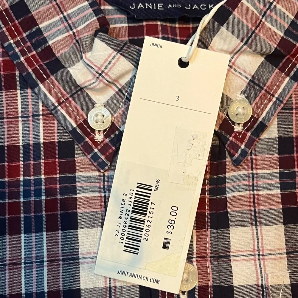 Janie and Jack NWT Tartan Plaid Poplin Button-Down Long-Sleeve Shirt Size 3T - Picture 5 of 5